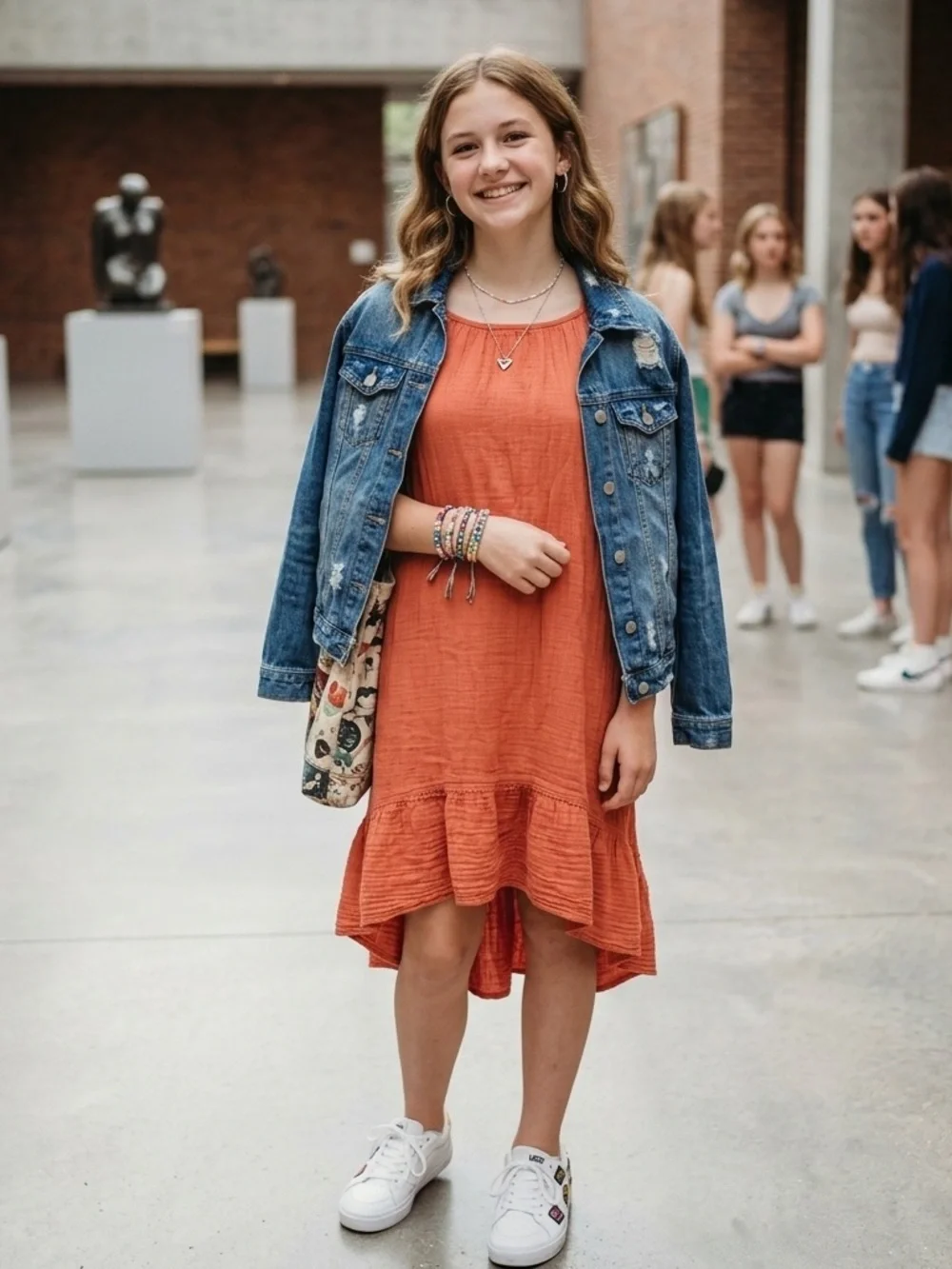 Old Navy Sleeveless Textured Hi-Lo Orange Dress for Girls Size XL 14-16.
